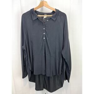 WE THE FREE People Henley Hi Low Tunic Top  Size S Collared Long Sleeve Gray